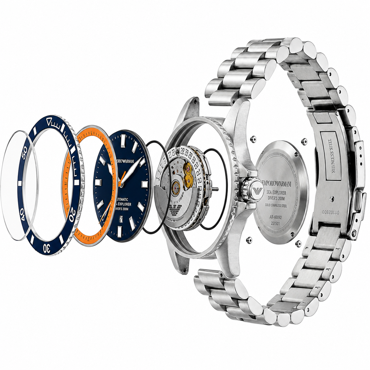 Emporio Armani Sea Explorer Men’s Automatic Watch – Blue Dial & Stainless Steel Bracelet AR60090
