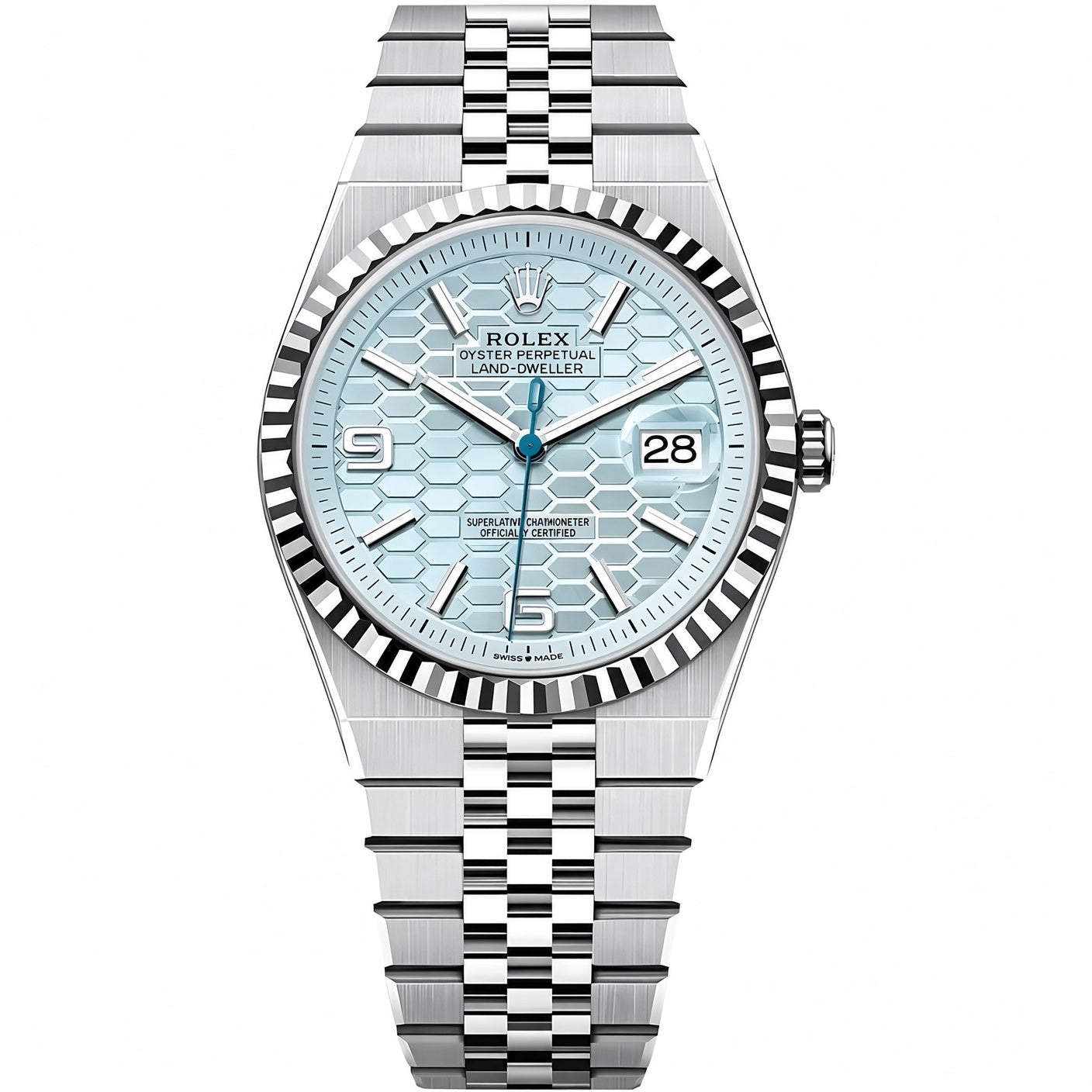 Rolex Land-Dweller 40 Platinum – Ice-Blue Honeycomb Dial