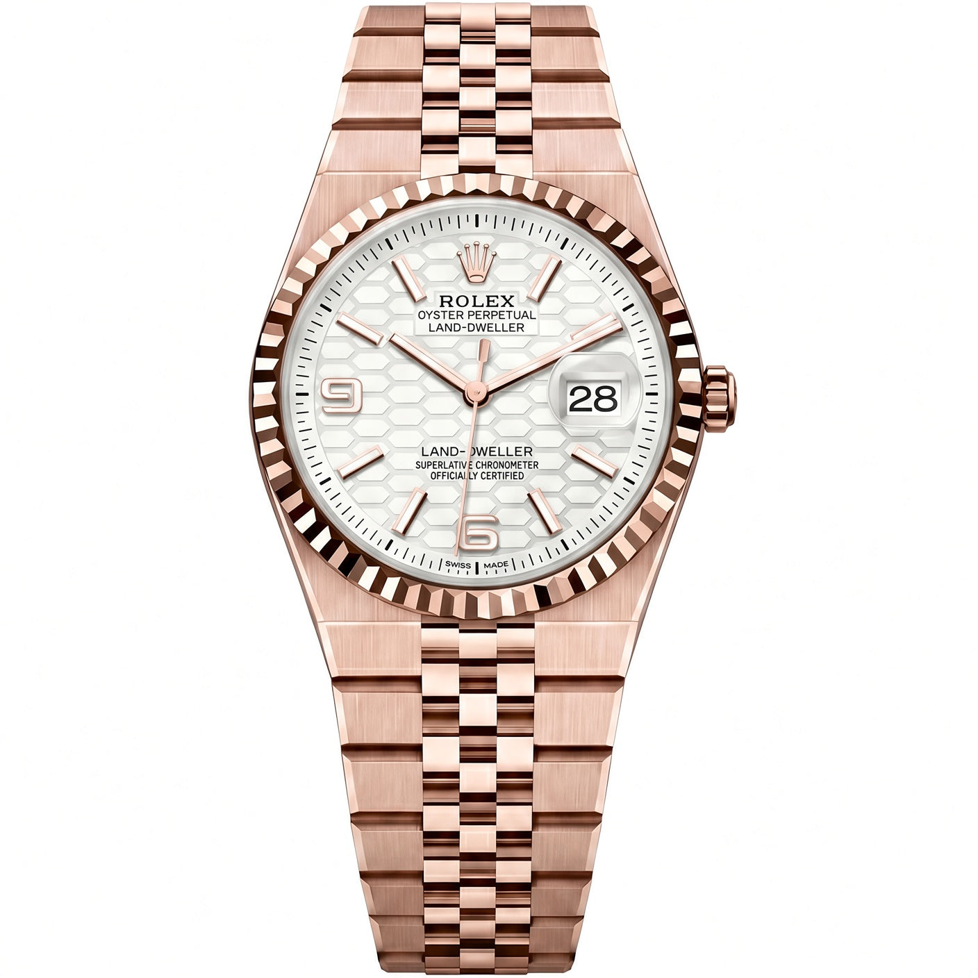Rolex Land-Dweller 40mm 18 ct Everose Gold – Intense White Honeycomb Dial
