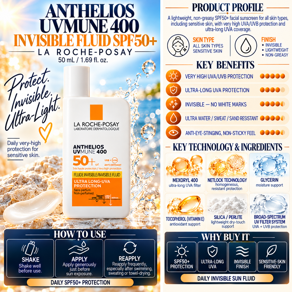 Anthelios UVMune 400 Invisible Fluid SPF50+ - La Roche-Posay