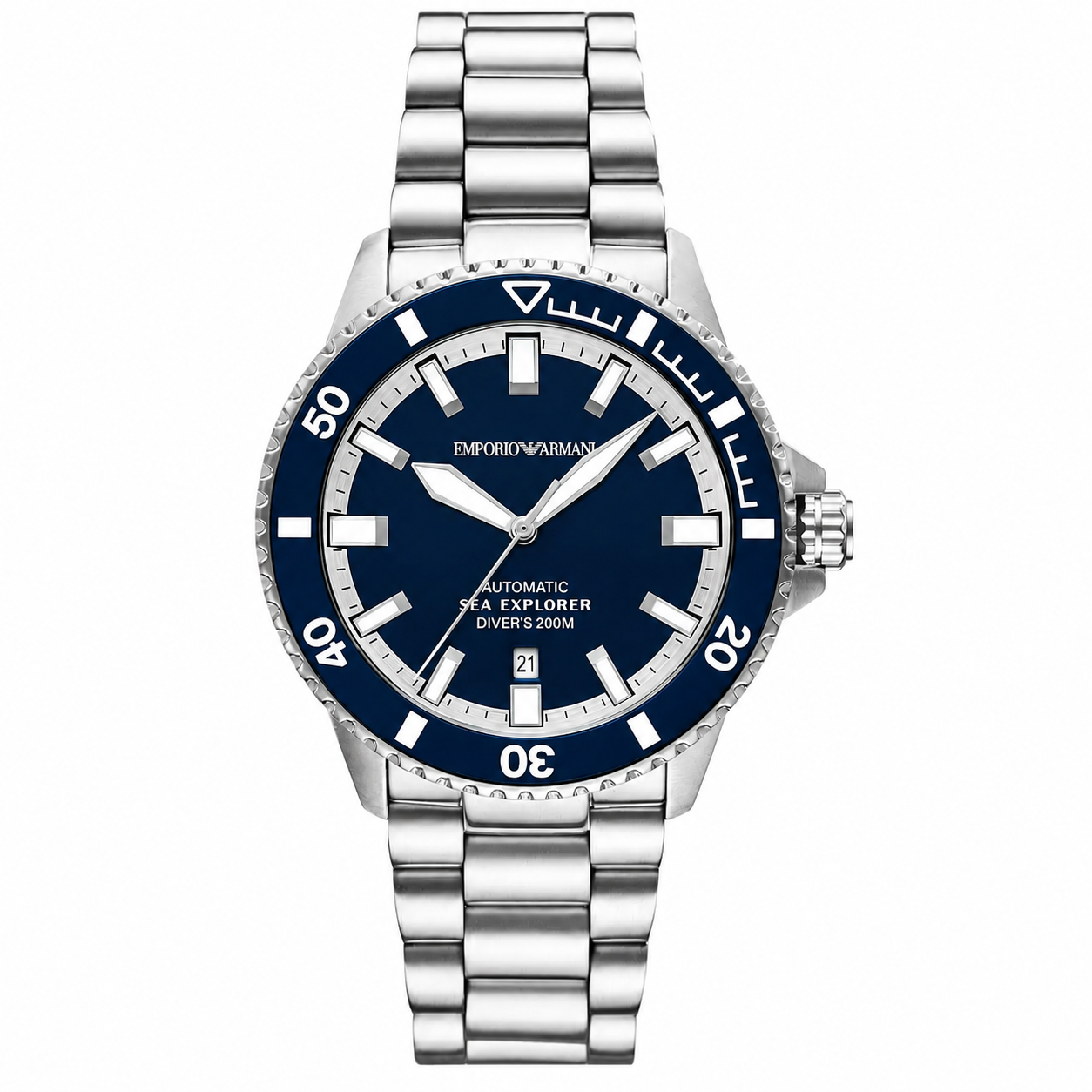 Emporio Armani Sea Explorer Men’s Automatic Watch – Blue Dial & Stainless Steel Bracelet AR60087