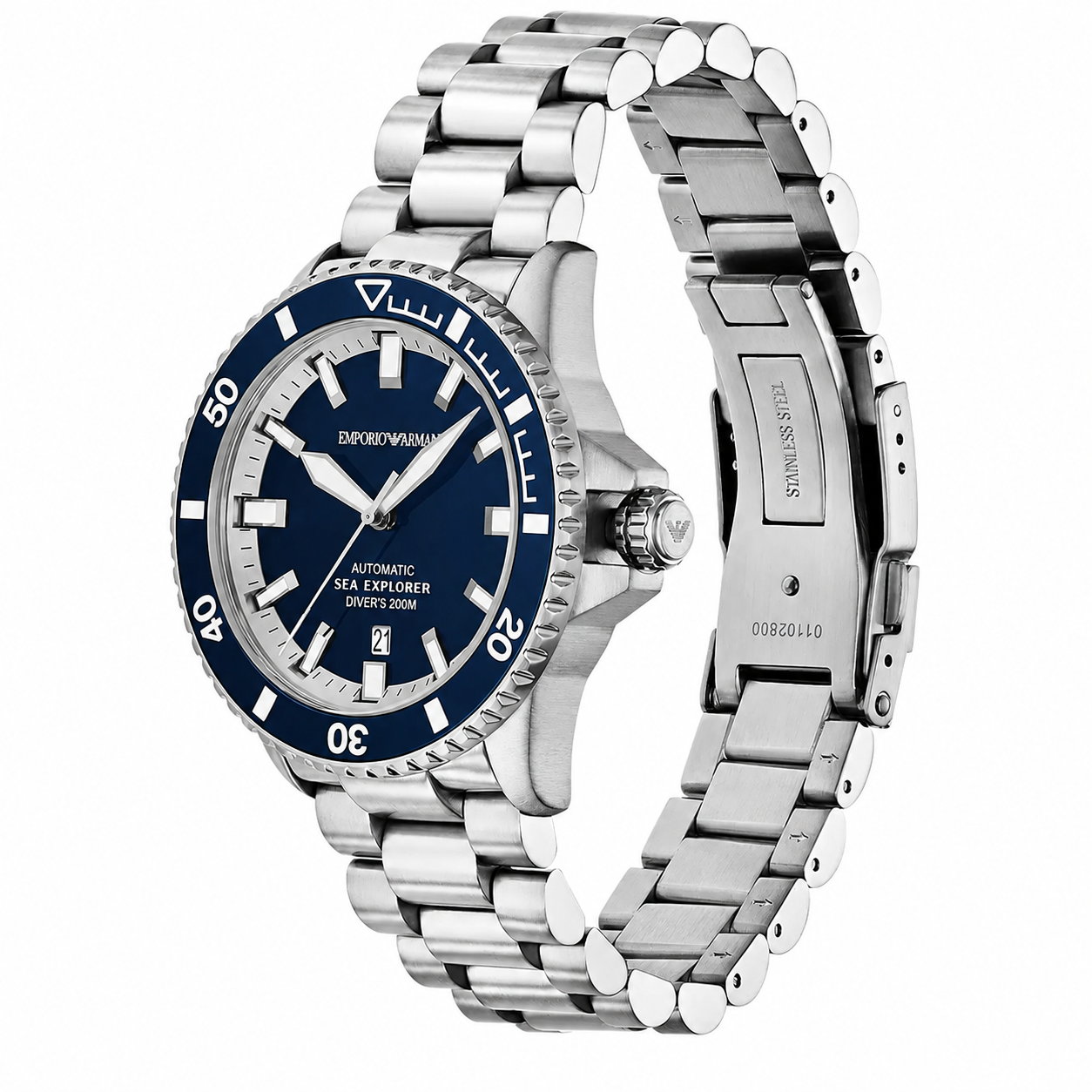 Emporio Armani Sea Explorer Men’s Automatic Watch – Blue Dial & Stainless Steel Bracelet AR60087