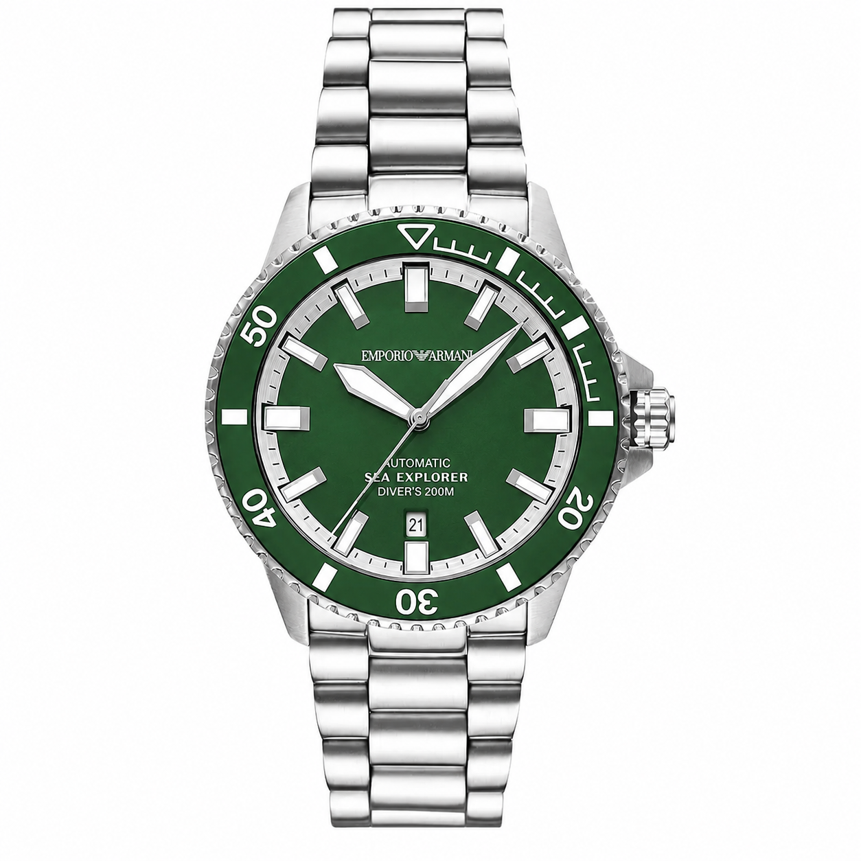Emporio Armani Sea Explorer Men’s Automatic Watch – Green Dial & Stainless Steel Bracelet AR60088