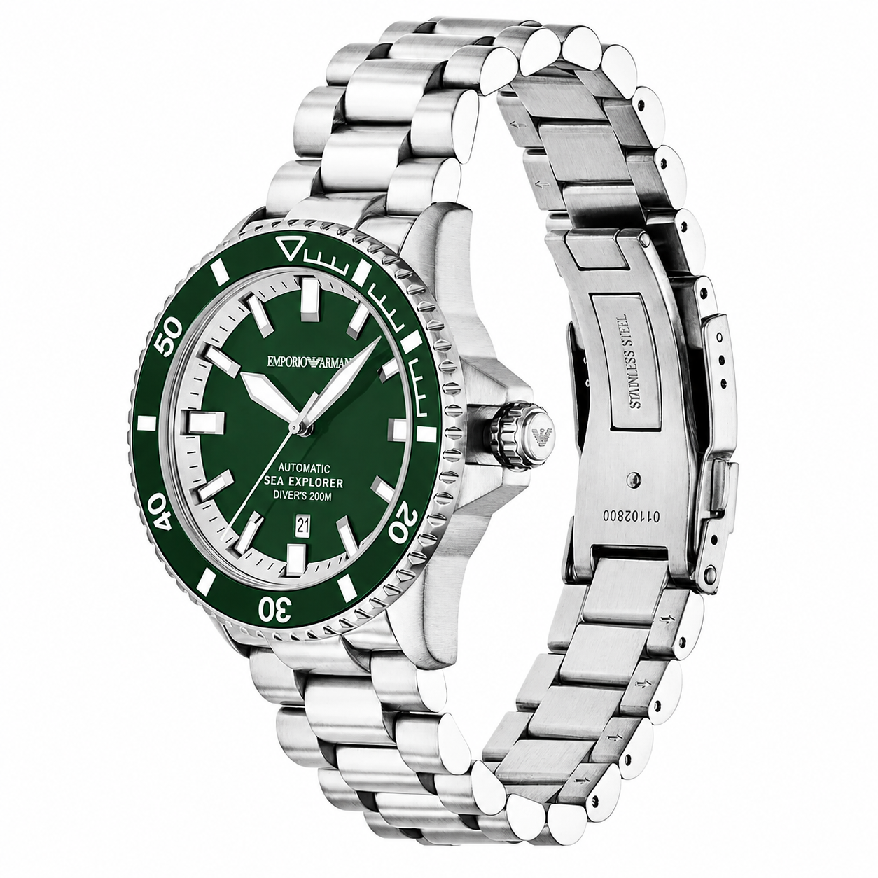 Emporio Armani Sea Explorer Men’s Automatic Watch – Green Dial & Stainless Steel Bracelet AR60088