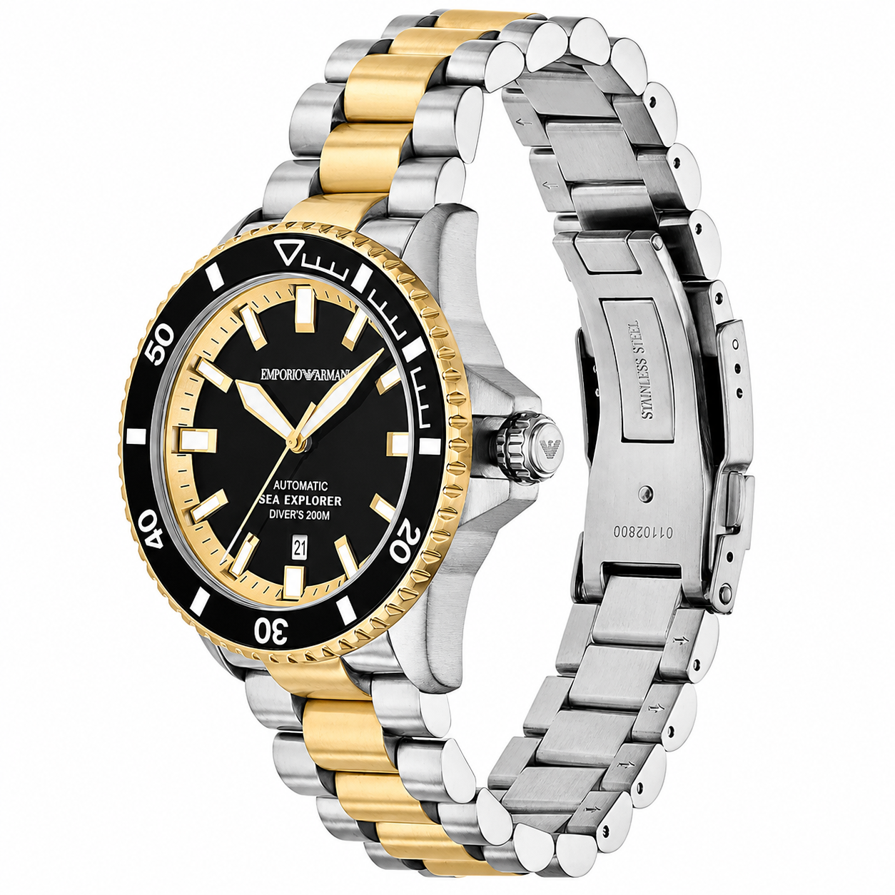 Emporio Armani Sea Explorer Men’s Automatic Watch – Black Dial & Stainless Steel Bracelet AR60089