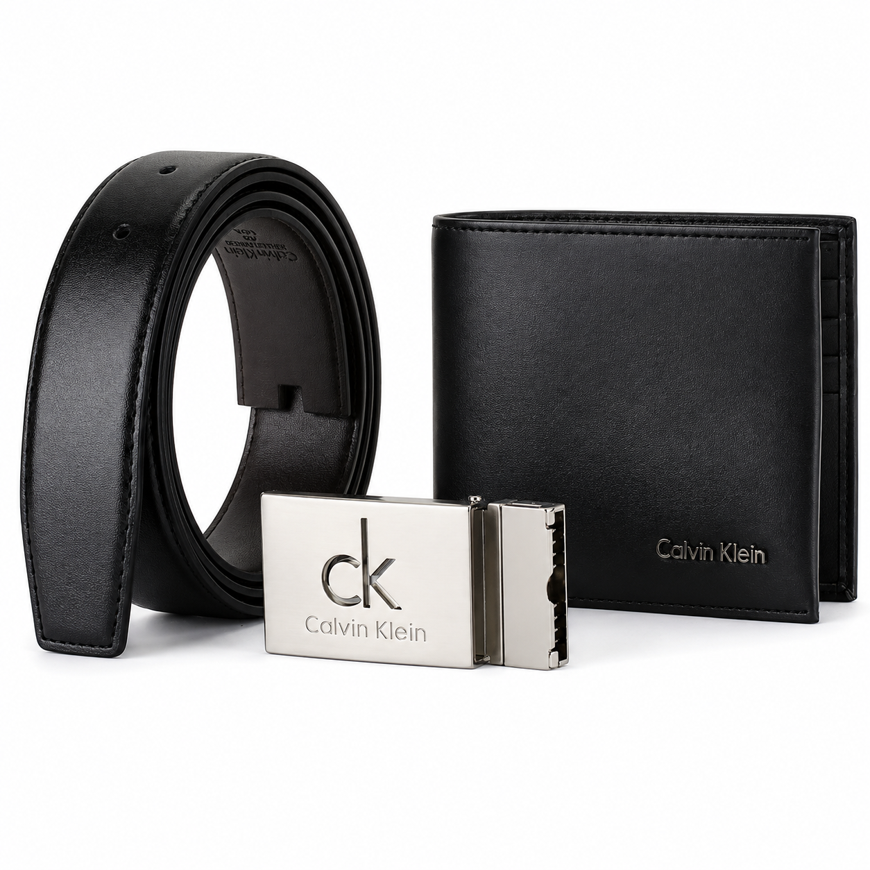 Calvin Klein Men’s Genuine Leather Wallet & Belt Gift Set – Black