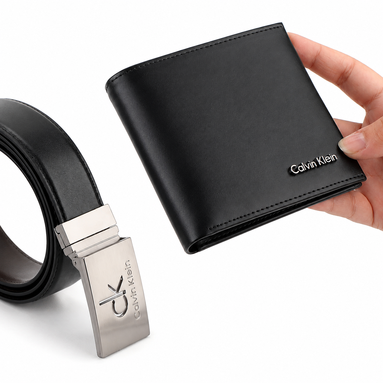 Calvin Klein Men’s Genuine Leather Wallet & Belt Gift Set – Black
