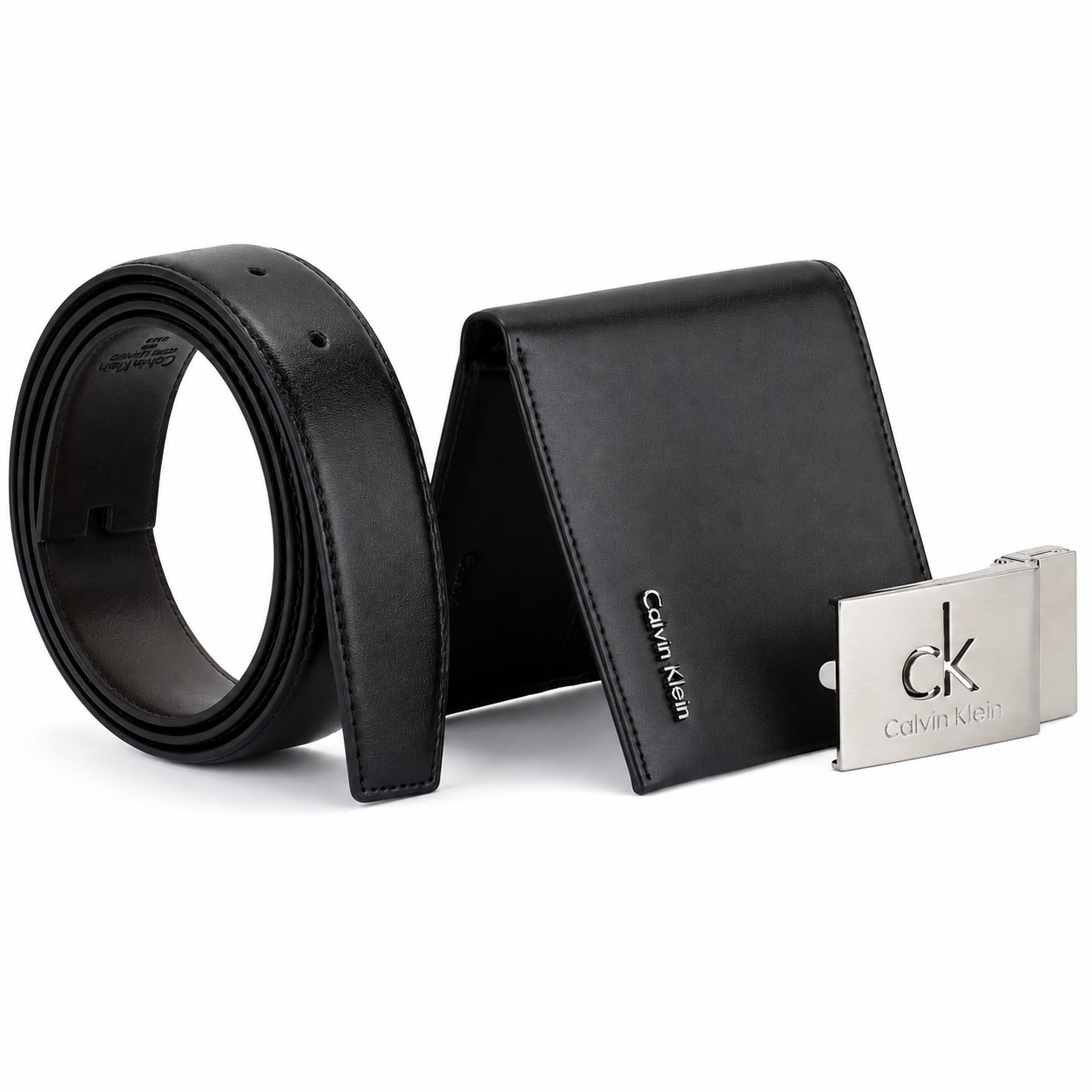 Calvin Klein Men’s Genuine Leather Wallet & Belt Gift Set – Black