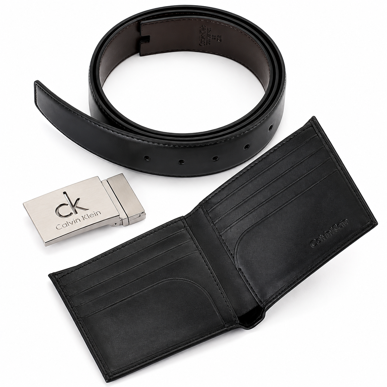 Calvin Klein Men’s Genuine Leather Wallet & Belt Gift Set – Black