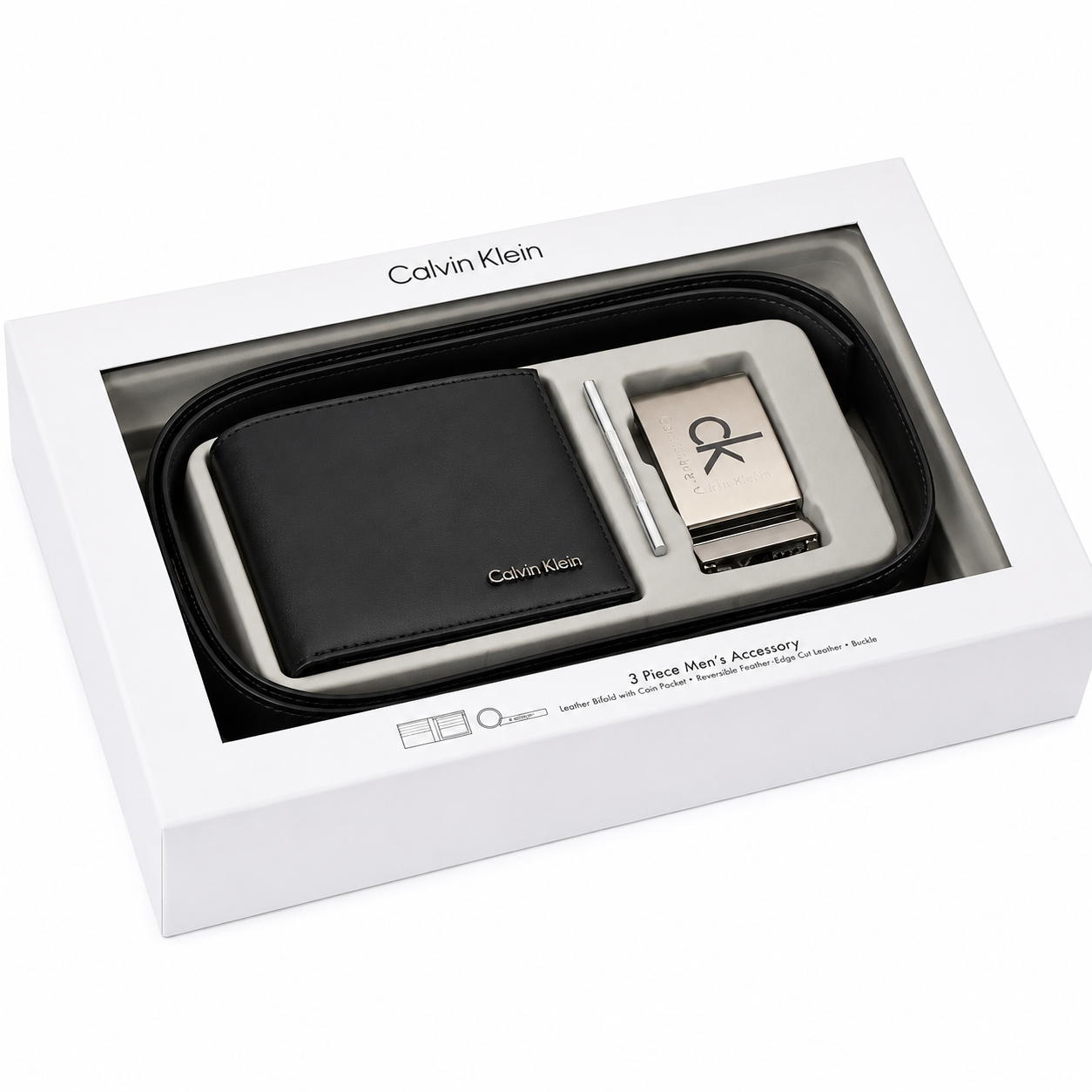 Calvin Klein Men’s Genuine Leather Wallet & Belt Gift Set – Black