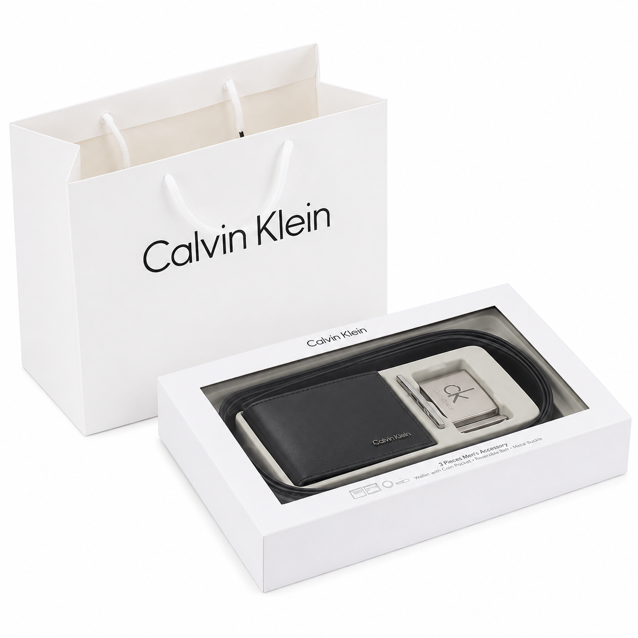 Calvin Klein Men’s Genuine Leather Wallet & Belt Gift Set – Black