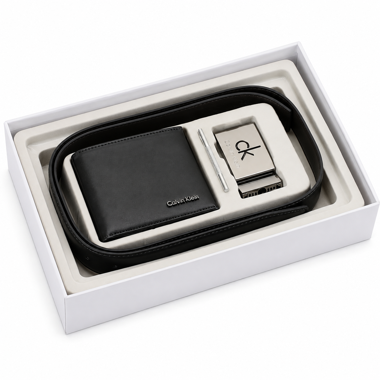Calvin Klein Men’s Genuine Leather Wallet & Belt Gift Set – Black