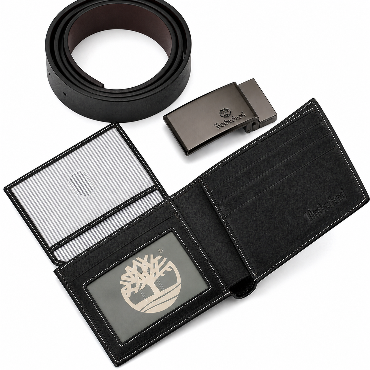 Timberland Men’s Genuine Leather Wallet & Belt Gift Set – Black