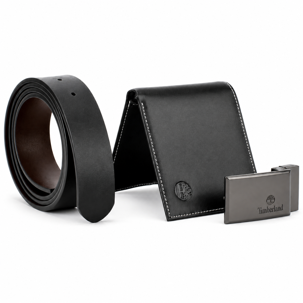 Timberland Men’s Genuine Leather Wallet & Belt Gift Set – Black