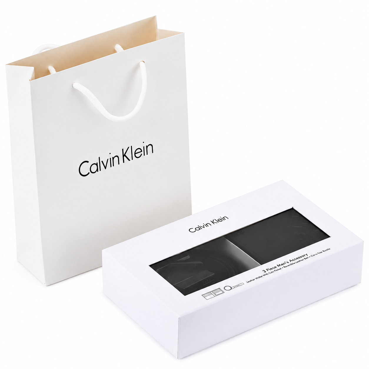 Calvin Klein Men’s Black Leather Wallet & Belt Gift Set – CK Buckle
