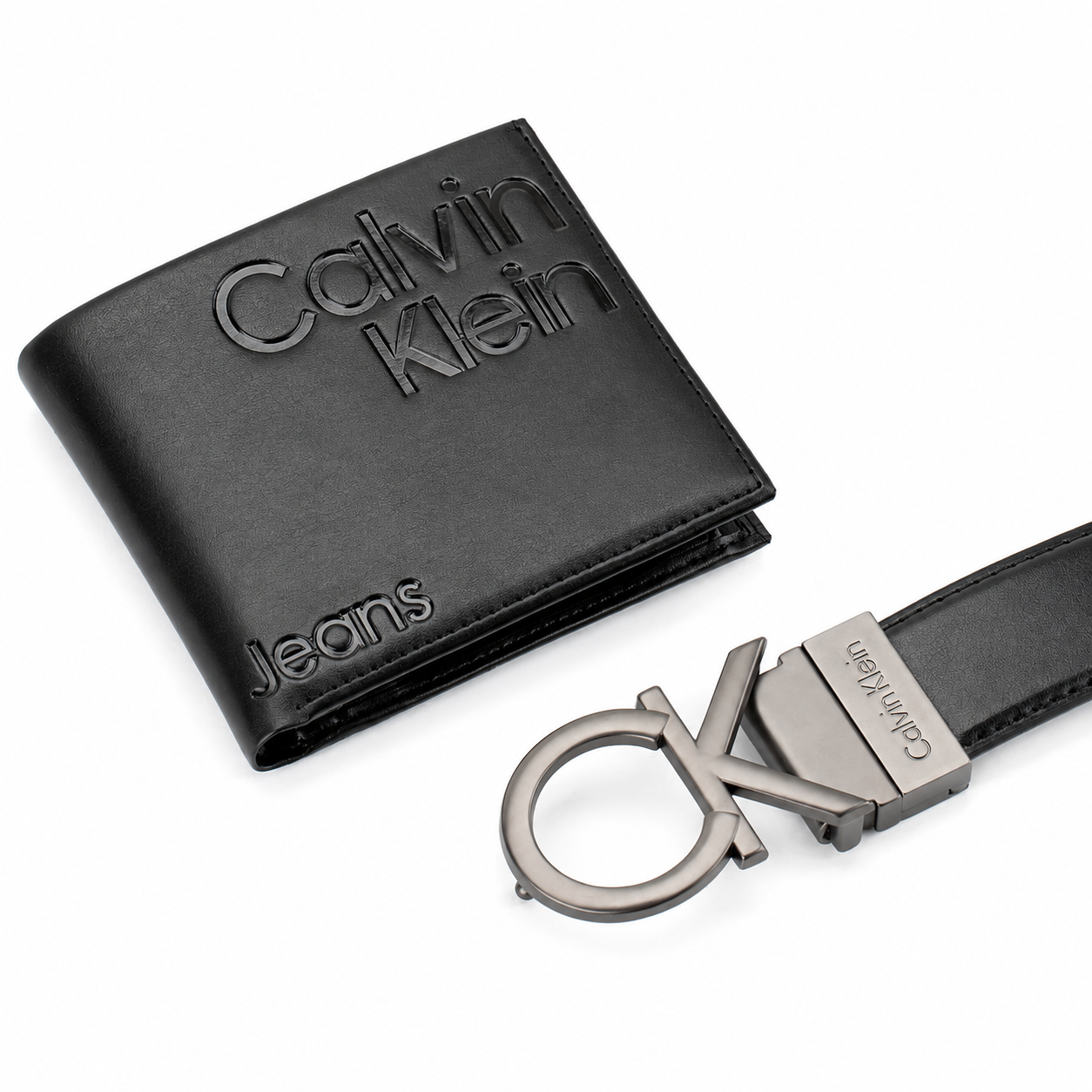 Calvin Klein Men’s Black Leather Wallet & Belt Gift Set – CK Buckle
