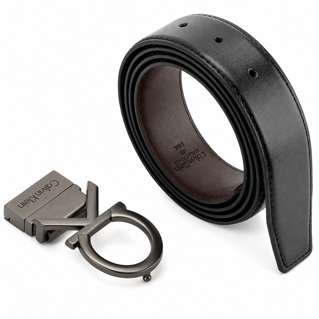 Calvin Klein Men’s Black Leather Wallet & Belt Gift Set – CK Buckle