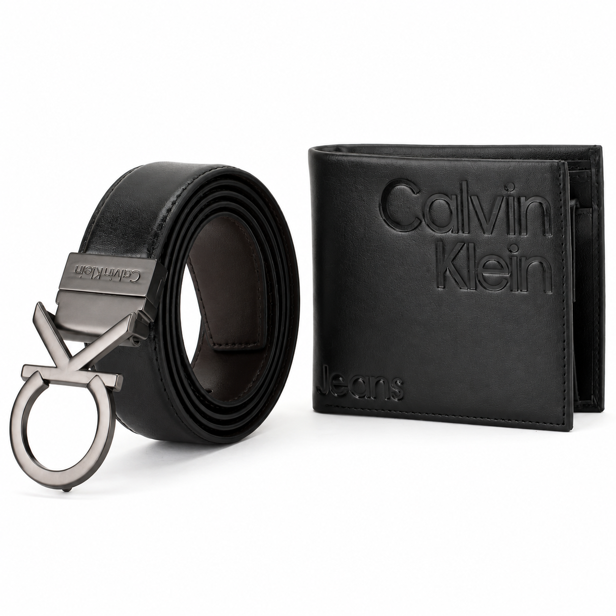 Calvin Klein Men’s Black Leather Wallet & Belt Gift Set – CK Buckle