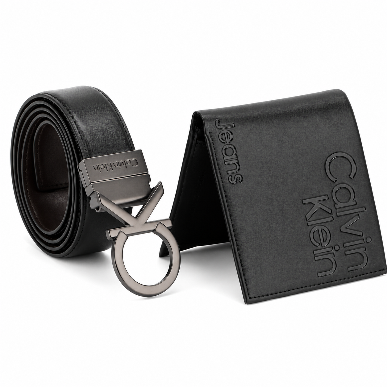 Calvin Klein Men’s Black Leather Wallet & Belt Gift Set – CK Buckle