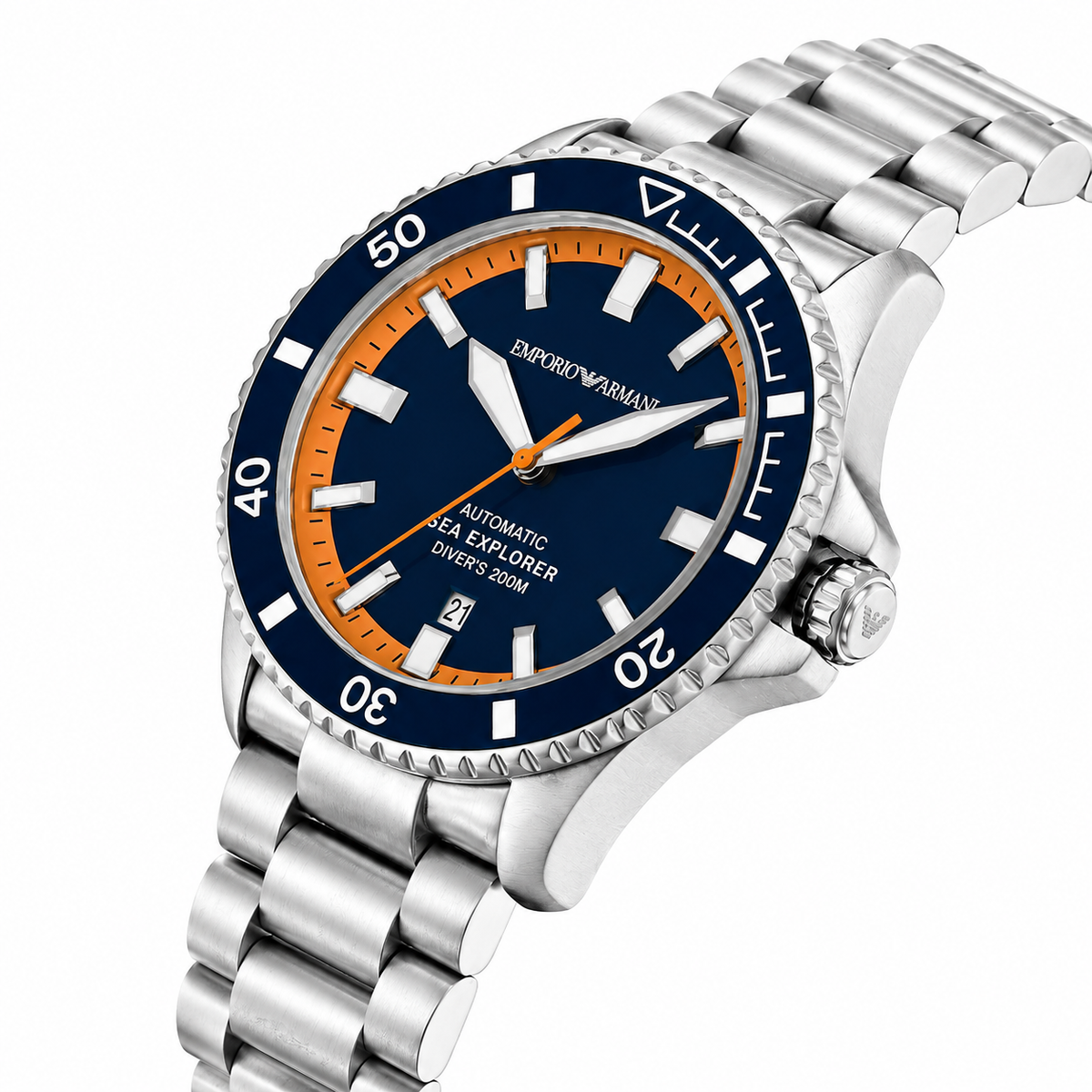 Emporio Armani Sea Explorer Men’s Automatic Watch – Blue Dial & Stainless Steel Bracelet AR60090