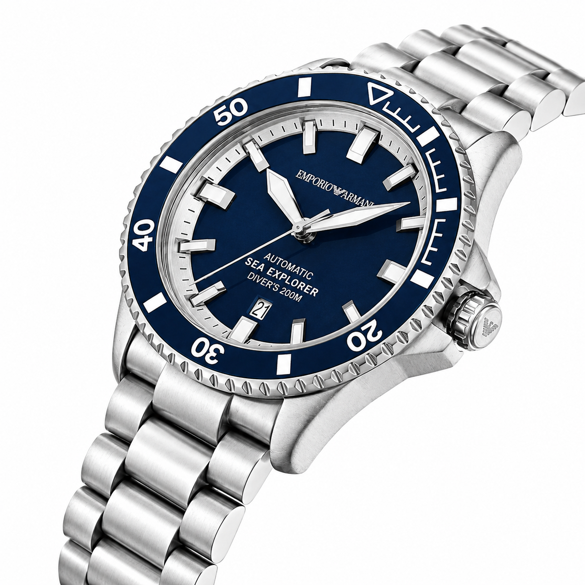 Emporio Armani Sea Explorer Men’s Automatic Watch – Blue Dial & Stainless Steel Bracelet AR60087