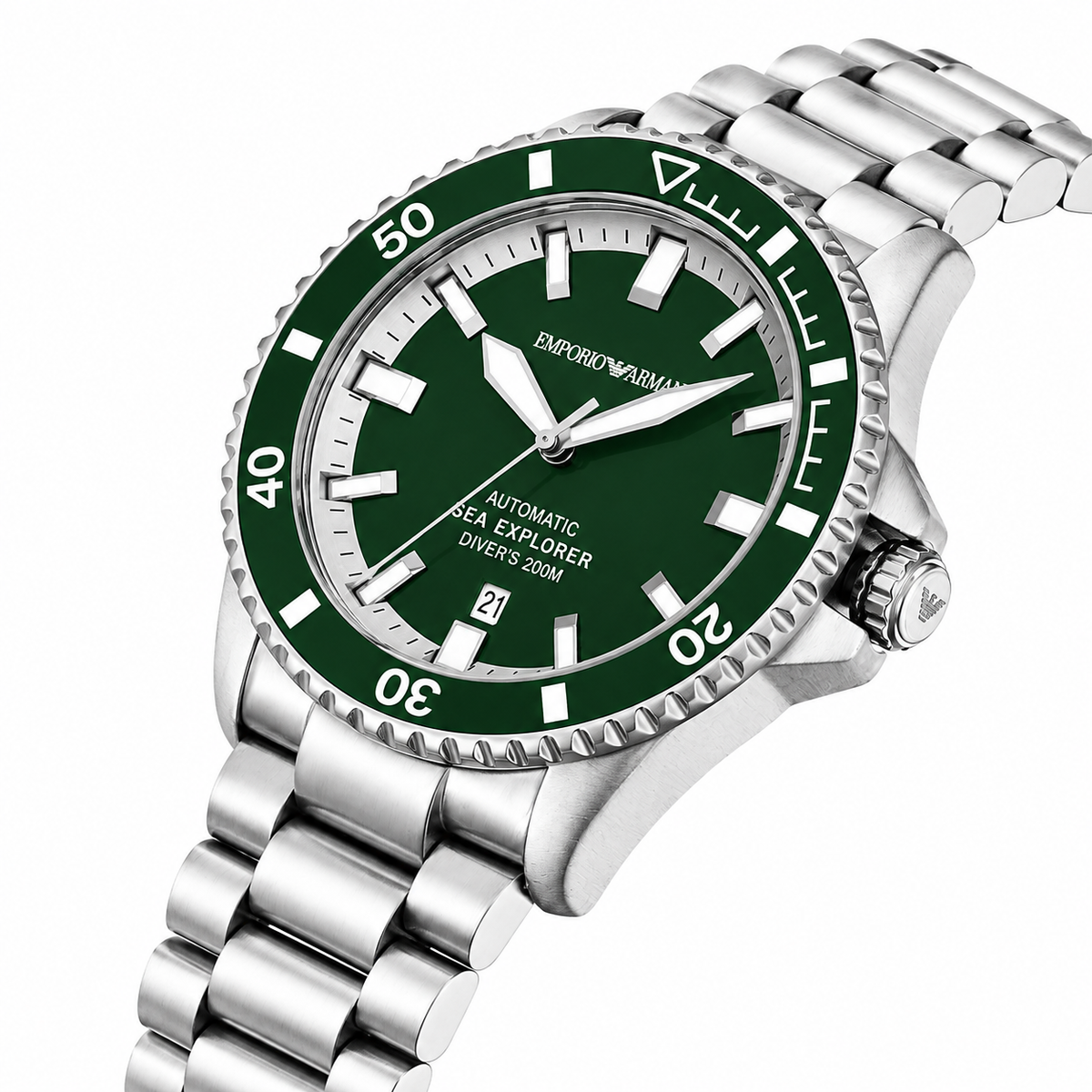 Emporio Armani Sea Explorer Men’s Automatic Watch – Green Dial & Stainless Steel Bracelet AR60088