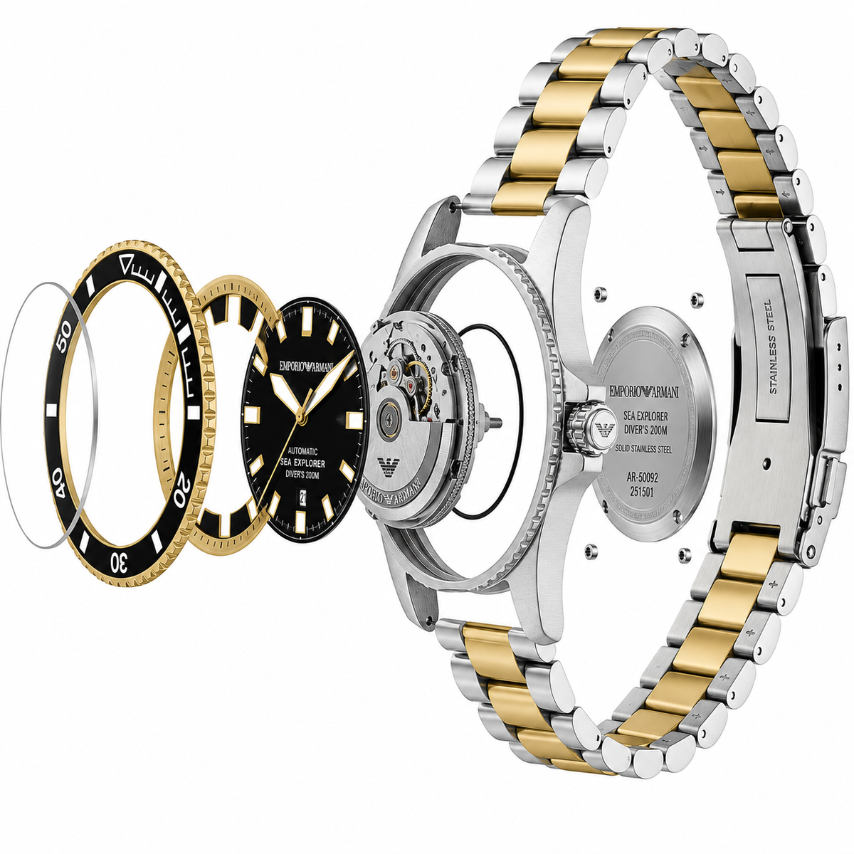 Emporio Armani Sea Explorer Men’s Automatic Watch – Black Dial & Stainless Steel Bracelet AR60089