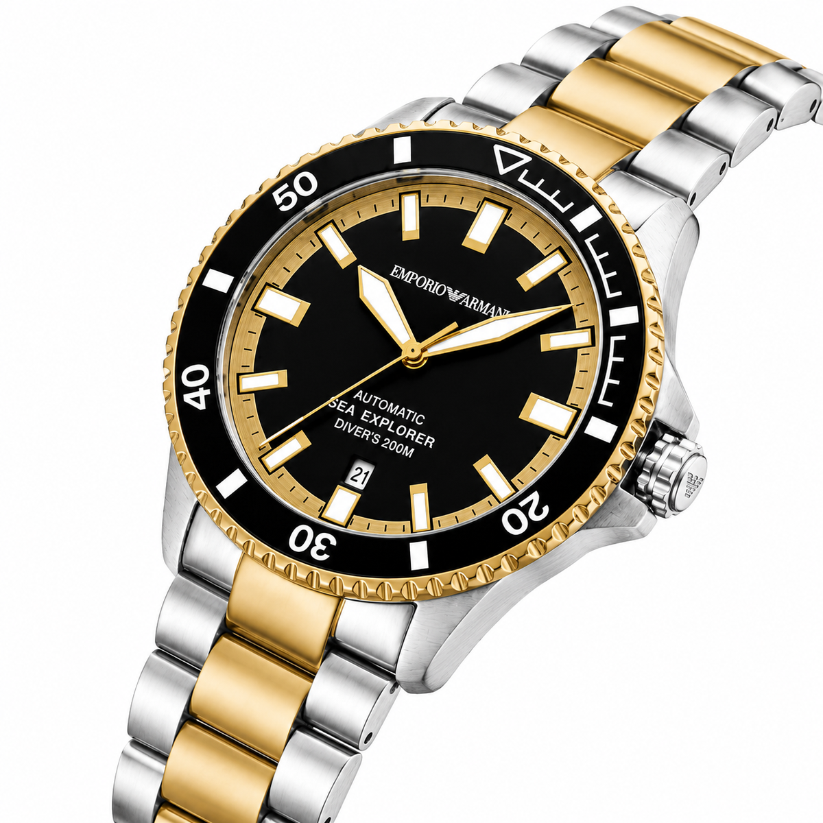 Emporio Armani Sea Explorer Men’s Automatic Watch – Black Dial & Stainless Steel Bracelet AR60089