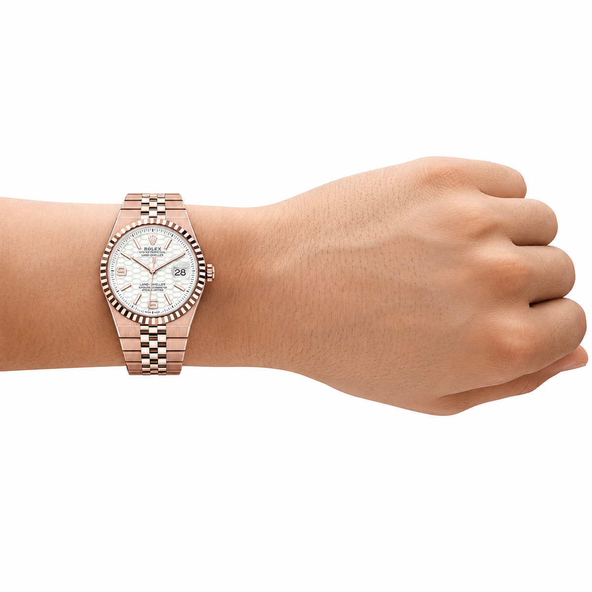 Rolex Land-Dweller 40mm 18 ct Everose Gold – Intense White Honeycomb Dial