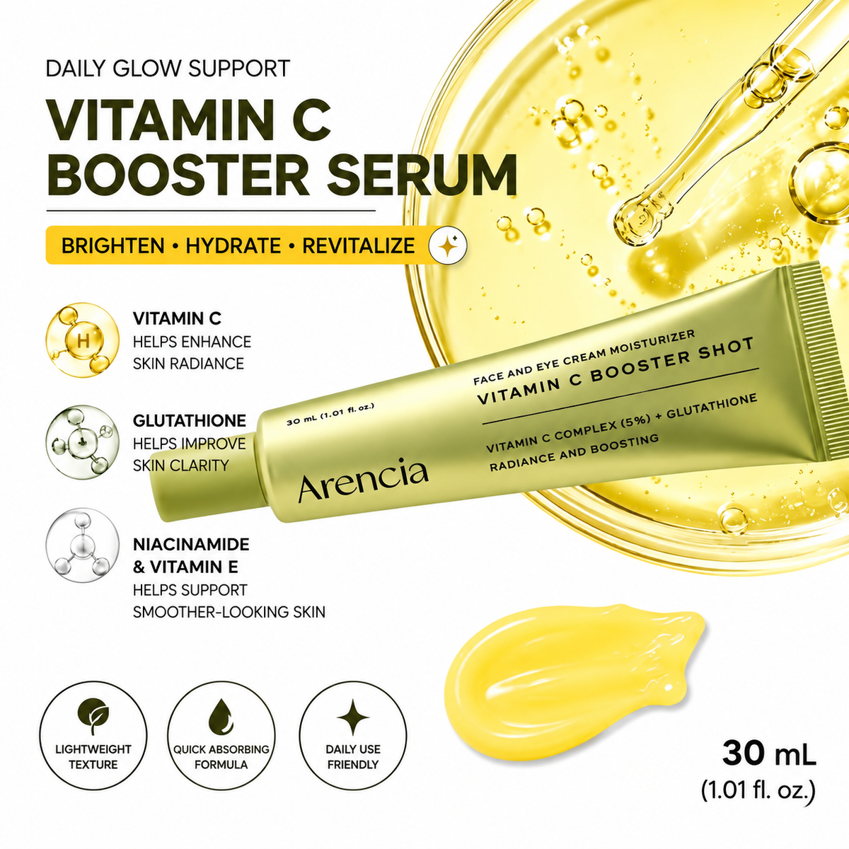 Vitamin C Booster Shot Face & Eye Cream Moisturizer - Arencia