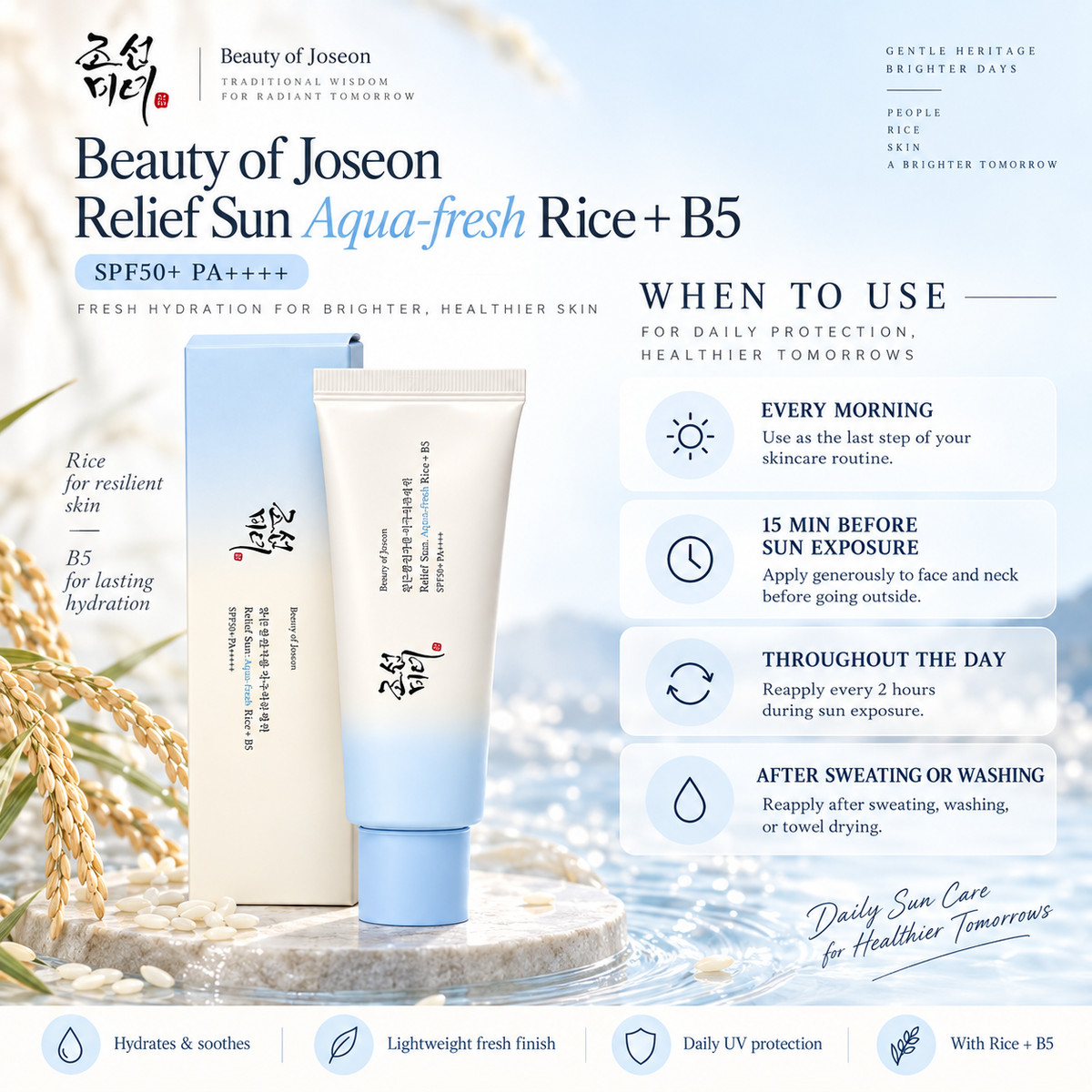 Relief Sun Aqua-Fresh: Rice + B5 SPF50+ PA++++ - Beauty of Joseon