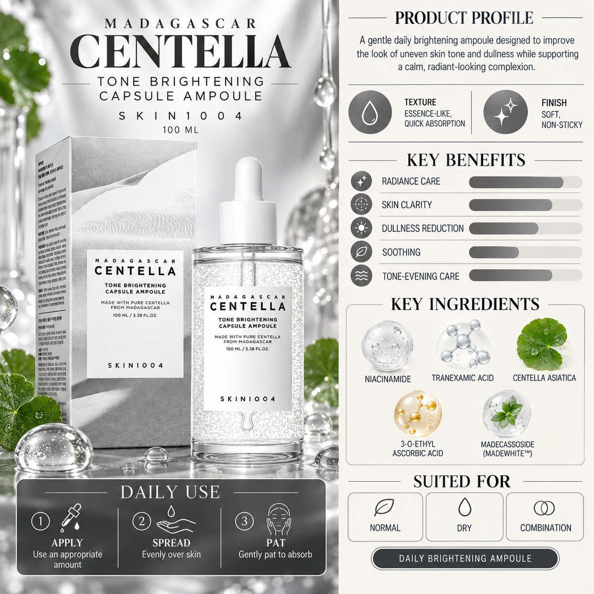 Madagascar Centella Tone Brightening Capsule Ampoule - SKIN1004