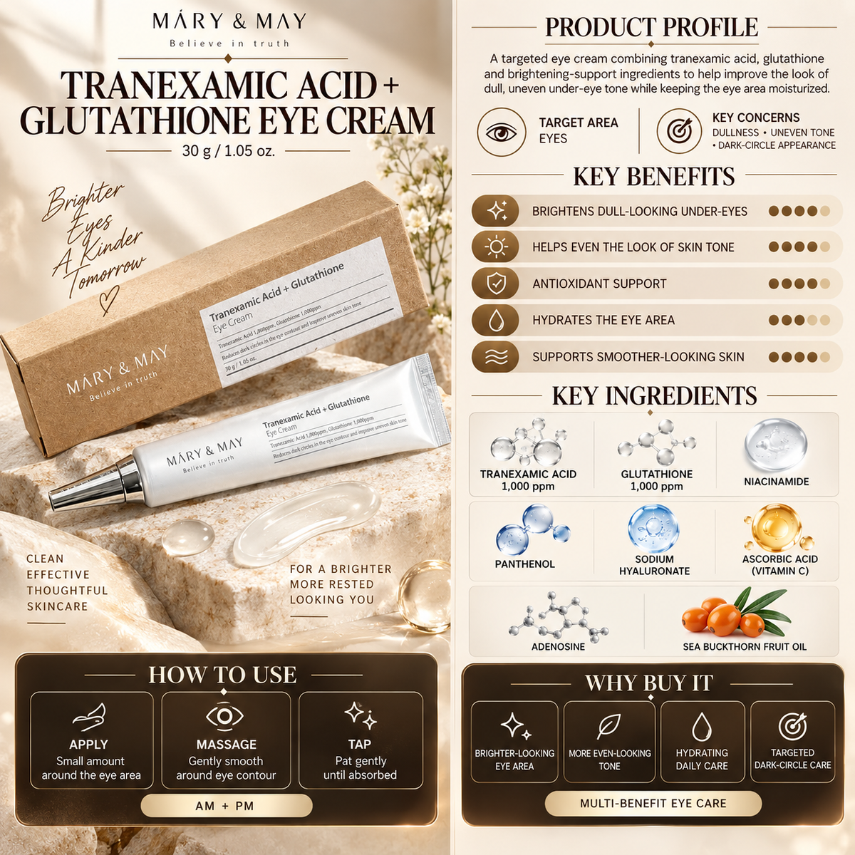 Tranexamic Acid + Glutathione Eye Cream - Mary&May