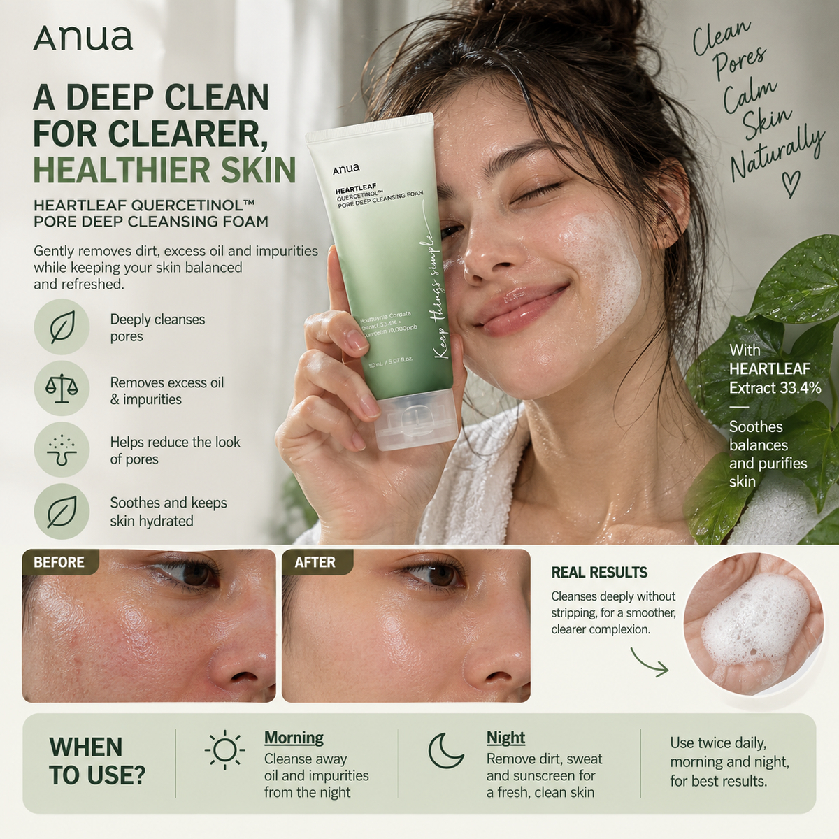 Heartleaf Quercetinol Pore Deep Cleansing Foam - Anua