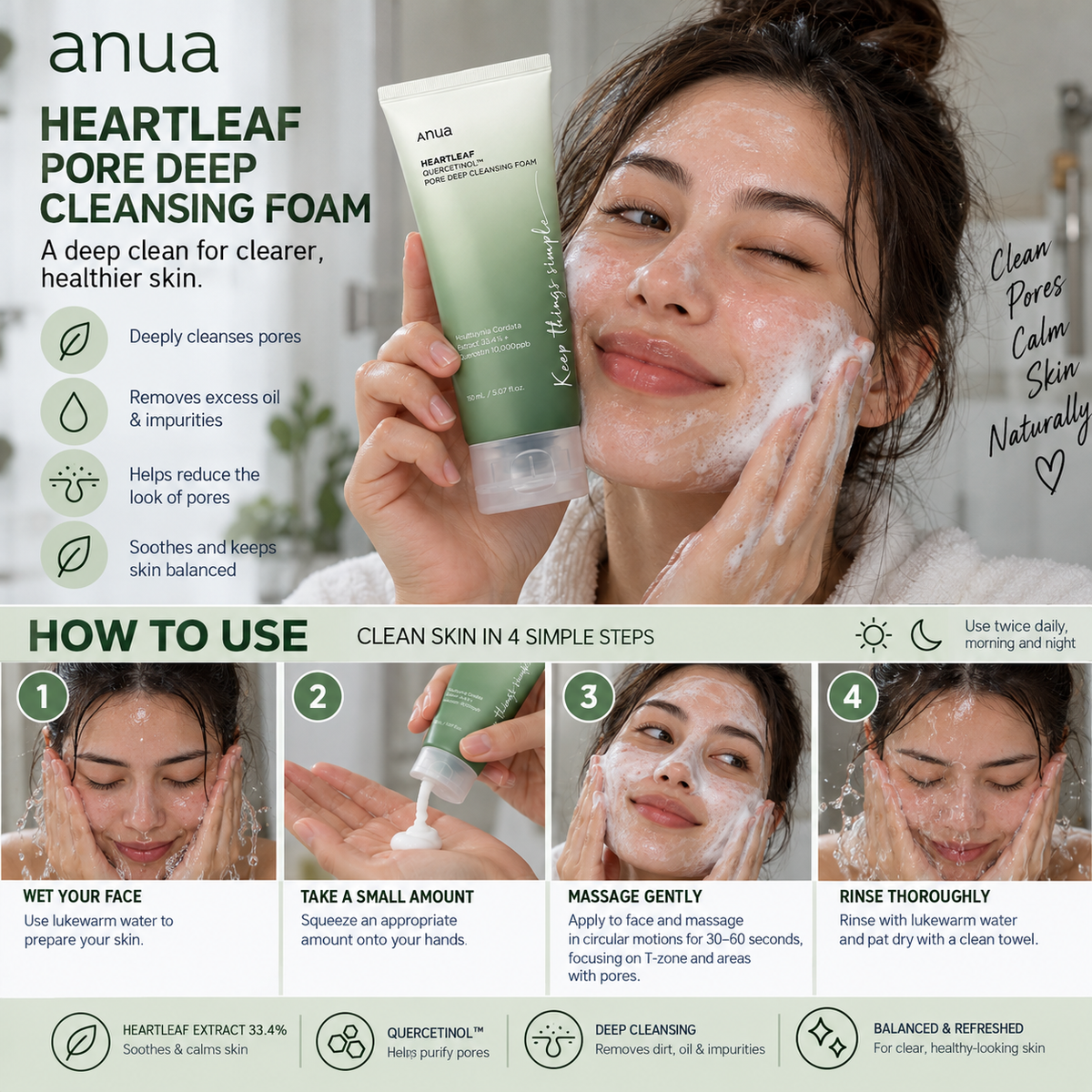 Heartleaf Quercetinol Pore Deep Cleansing Foam - Anua