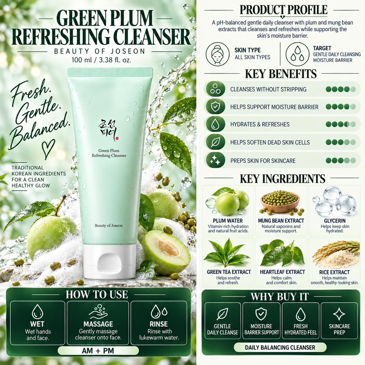 Green Plum Refreshing Cleanser - Beauty of Joseon