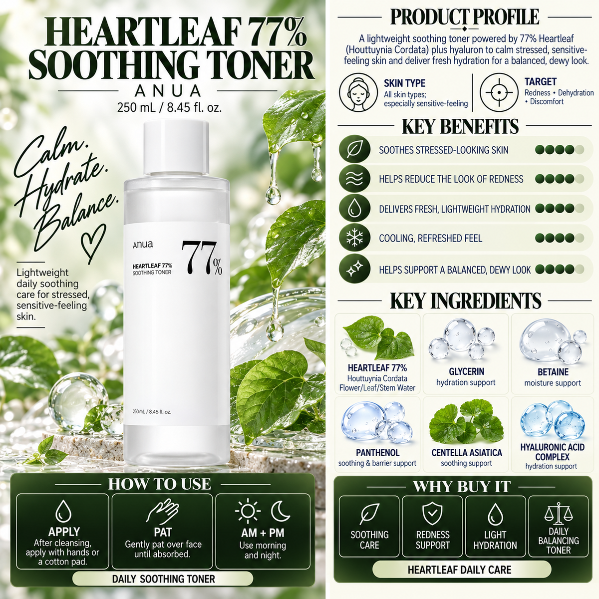 Heartleaf 77% Soothing Toner - Anua