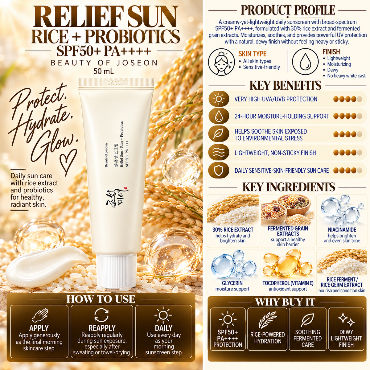 Relief Sun Rice + Probiotics SPF50+ PA++++ - Beauty of Joseon