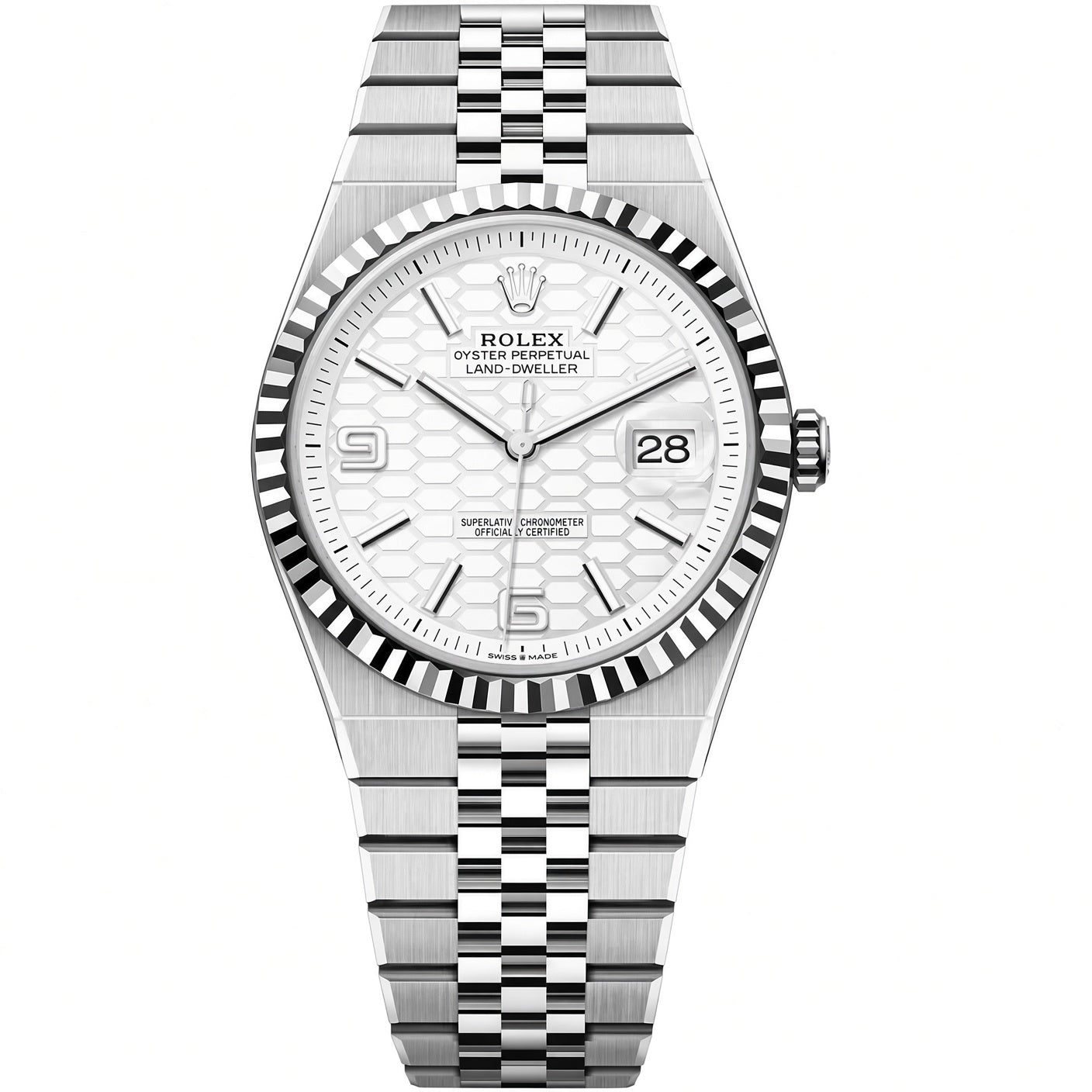Rolex Land-Dweller 40mm White Rolesor – Honeycomb Dial
