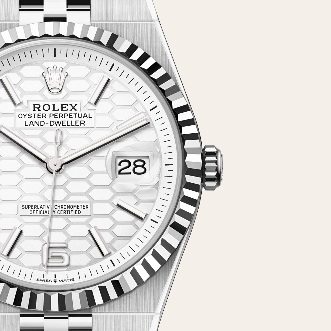 Rolex Land-Dweller 40mm White Rolesor – Honeycomb Dial